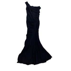 Tadashi Shoji Navy Blue ruched gown women’s size medium petite